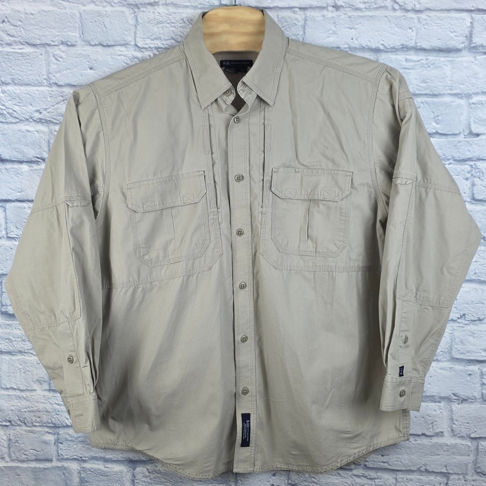 5.11 Tactical Series‎ Mens Khaki Long Sleeve Button Down Shirt Vented Size Large - Picture 2 of 7